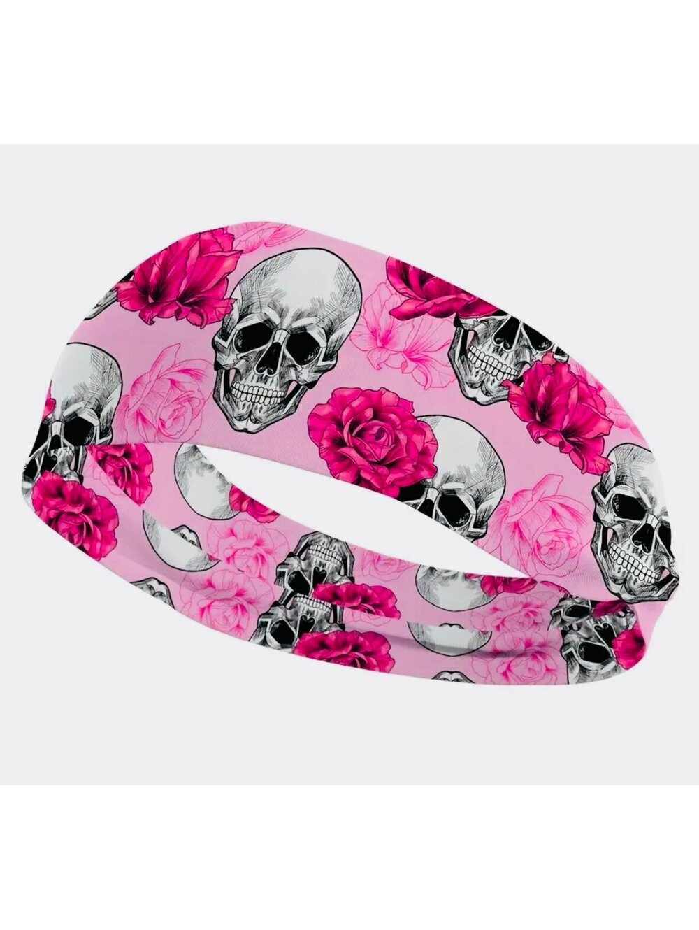 New - Chic - Skull Pattern Wide Brimmed
Headband - Pink /Black/White